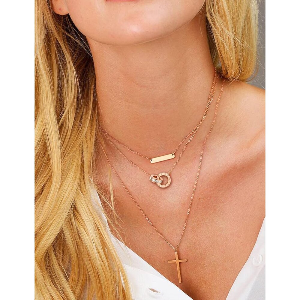 Rose Gold Interlocking Circle Jewelry Set Necklac… - image 2